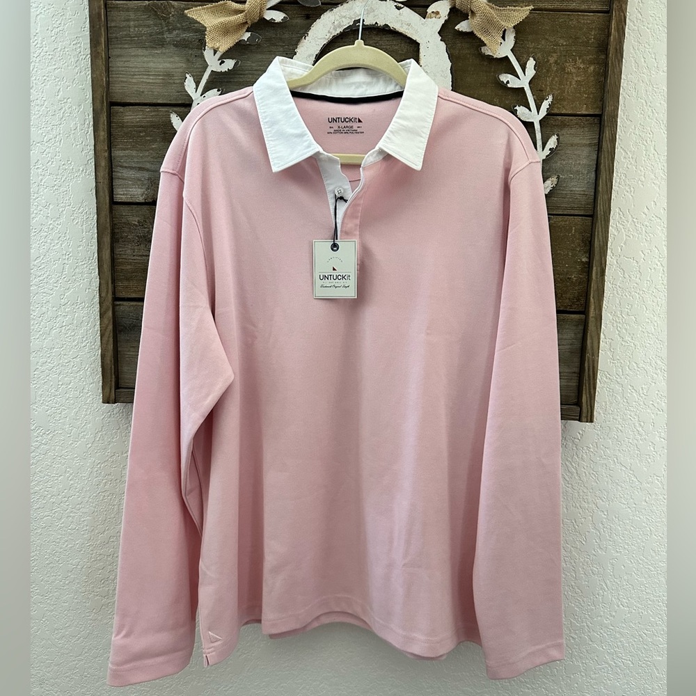 Untuckit Ferren pink collared polo long sleeve shirt men’s size XL NWT